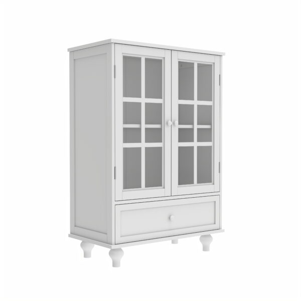 0618152ea97e4a27b43f56f33cbc3b99_bfb43565b25b9a4feba0275cd4c51268 Minimalist White Buffet Cabinet with Double Glass Doors and Drawer, Modern Wooden Storage Sideboard Cupboard for Living room, Dining Room Hallway Entryway
