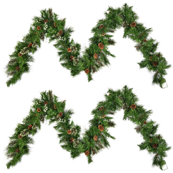 06a4ea70d0cf4d069aecf888f7d97ed9_5ebd1e5dc6e8d59ba15b8f65c2c3b9dd 2-packed 9'X10'' Cashmere and Snow Bristle Garland with 20 Pine Cones and with 50 Warm White LED Lights with Timer-Battery Operated-Outdoor,160 Tips