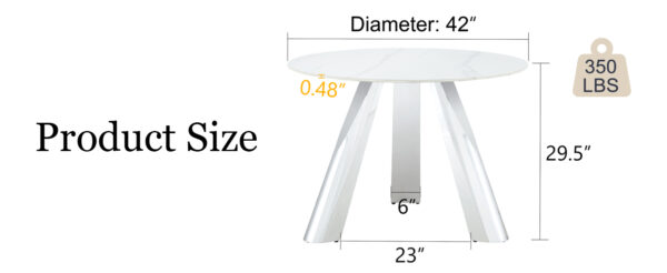 070d793a52ac4b91b2ec5e9f12a0f5c8_54616213465b007ff3aafa20c12cf064 A 42-inch stainless steel leg round table with a marble top is suitable for use by four or six people