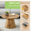 Natural Wood Grain MDF Round Coffee Table - 25.6" Diameter, 15.7" Height.Natural Wood Grain Texture Sticker,Exquisite Wood Grain Surface,Flexible MatchingMRound Tabletop Design.