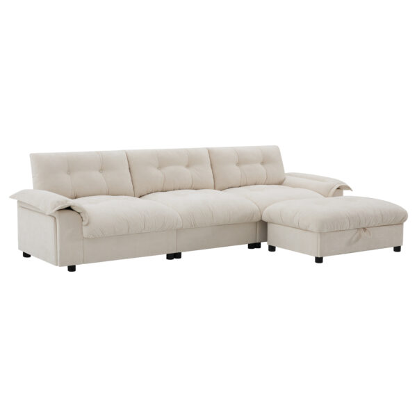 [VIDEO]104*60" Sectional Sofa, L-Shape with Multifunctional Armrest, Dual-Port Charging, Cup Holder, Side Storage Pockets, Movable Storage Ottoman, Unique Tufted Design, Soft Cushion, Chenille,3colors