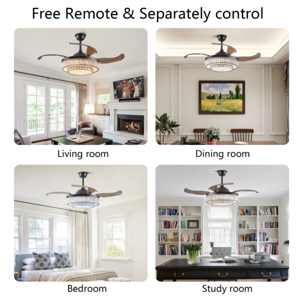 081ec7877af54698b7c814e794d02a3d_008a0ff0402c31eac4a065ebaea1ee52 48" Contemporary Crystal LED Retractable Ceiling Fan with Light and Remote Control, 6-Speed Quiet Reversible DC Motor,4 Blades Modern Ceiling Fans for Kitchen Bedroom Dining Room Patio