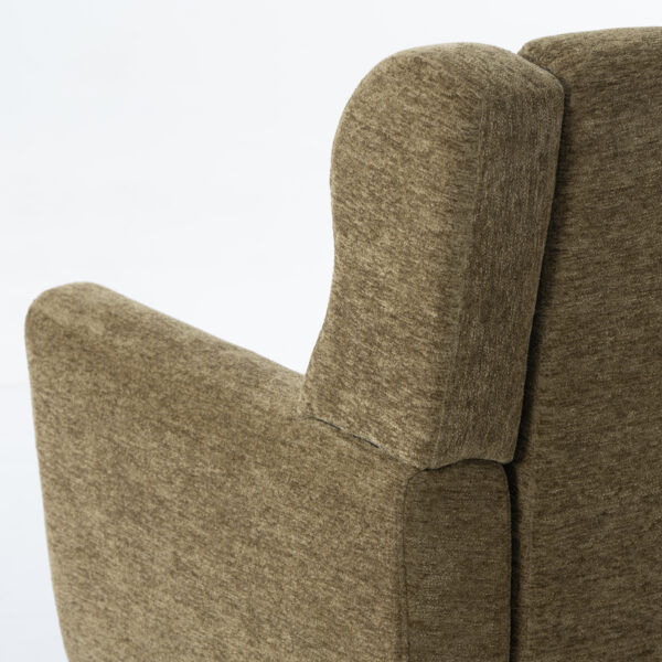 Modern Accent Chair,Chenille Arm Chairs for Living Room,Upholstered Mordern Armchair,Comfy Soft Padded Lounge Chair in Small Space, Bedroom, w/Pillow, Solid Wood Leg (Olive Green)