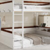 Queen Size Wooden Bunk Bed with Built-in Shelves,Storage Box,LED Light and USB Charging Station,White(ETA:6/30)