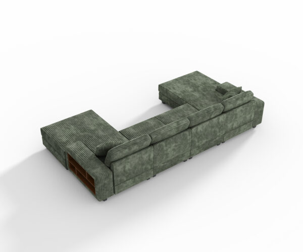 Convertible U-shaped Combination Sofa, Corduroy Fabric, Modern Comfortable Large Size 4 Seat Sofa, Living Room Double Lounge Chair ,Green