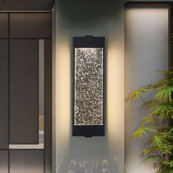 0954ae677e184fe9869f5a8b6e7de9c2_b2dfa7efe4a4eae8320c47aae30f88f8 19"(H) Black Aluminum Finish Outdoor Wall Light with Bubble Crystal Glass, LED Light Source, 3000K Warm Light, Weatherproof Exterior Sconce for Patio, Porch, or Garage (1-pack)