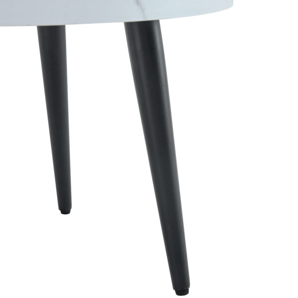 0957a3761bbf4a10b69e80fed48bf6b8_9f121a47759b43b4c57d4e0aa43e03a1 Elegant White Marble Pattern Round Coffee Table - Diameter 23.6 Inches, Exquisite Suction Molding Process,White Marble Pattern Design,Black Sprayed Metal Leg.