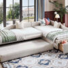 Upholstered Double Twin Size Daybed with Trundle and Drawer, Beige(Expected Arrival Time: 6.27)