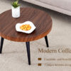 Modern Round Coffee Table - Annular Texture, Durable and Robust With a Diameter of 23.6 inches.Exquisite Suction Molding Process,Walnut Color Pattern Design,Black Sprayed Metal Leg.