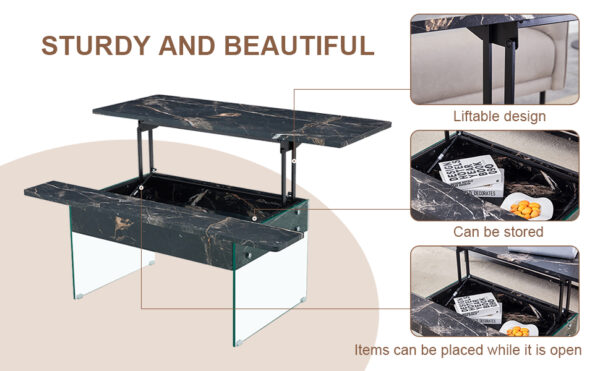 0ab65db9a7d7406da8ec01a4a680df81_eef1a525c66746a66ec69efe693b8a5c Multifunctional Lift Top Coffee Table -Black Marble Pattern, Essential for Modern Homes.Tempered Glass Legs,Multiple Color Options,Lift Top Feature.Perfectly Fitting Into Both Living Rooms And Office.