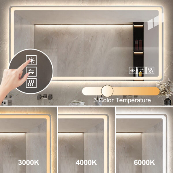 48*32 inch Bathroom Mirror with Led Lights , Anti-Fog Lighted Vanity Mirrors for Wall Mounted, 3 Colors and 5 level Dimmable, Horizontal/Vertical