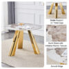 A 42-inch stainless steel white pattern burning stone round table with gold legs Round table suitable for 2, 4 or 6 people