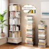 6 Tier Rotating Bookshelf, 360° Display Round Spinning Bookshelf with Wheels and Drawer, Space-Saving, Small Space Rotating Bookshelf Tower for Bedroom, Living Room, Home, Office, Warm White