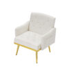 cream white velvet armchair with metal  legs