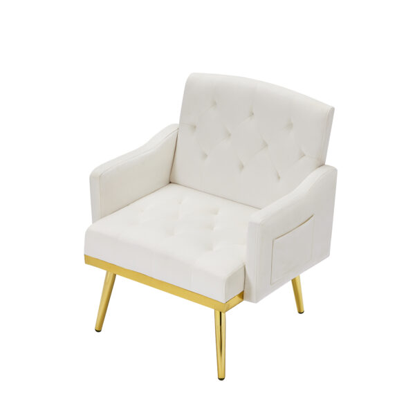 cream white velvet armchair with metal  legs
