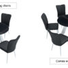 A 42-inch burn stone round table with stainless steel legs can accommodate 4 or 6 diners