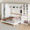 Queen Size Murphy Bed Wall Bed with Closet , Drawers and Shelves, White