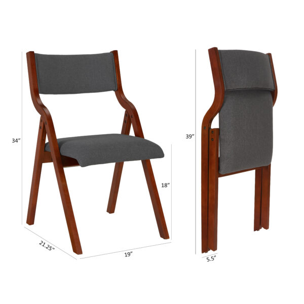 Upholstered folding Dining chair, space saving, easy to carry, Dining Room,No assembly required,2-Pack-Grey+Cherry
