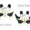 A 42-inch stainless steel white pattern burning stone round table with gold legs Round table suitable for 2, 4 or 6 people
