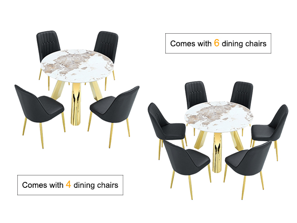 0bcc0df975ec4e3e8b4c8008bfadfb59_21efbbb96256cb4d1c796c701a8fc8b7 A 42-inch stainless steel white pattern burning stone round table with gold legs Round table suitable for 2, 4 or 6 people