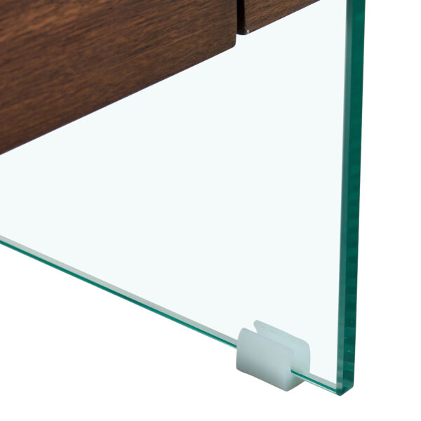 0c4ff533deba4bbba89c3b4116631caa_2e6bf56ba041a912b199c48edc3a3eca 43.3 Inch Modern Two-Tier Coffee Table - An Elegant Combination of Clear Glass and Dark Wood Texture Sticker.It can be used not only as a coffee table but also as a side table or display stand.