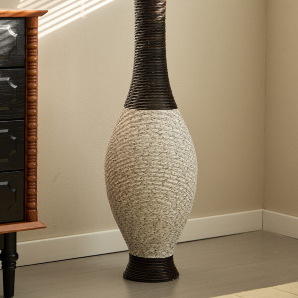 0c5ce788dd4a477b82419dd13394ddc2_6db2b9d13933e5dc7f12587899329248 39-Inch Tall Standing Designer Floor Vase - Durable Artificial Rattan - Elegant Two-Tone Dark Brown Finish - Ideal Decor Accent for Living Room, Bedroom, Entryway - Stylish Home Decor Statement Piece