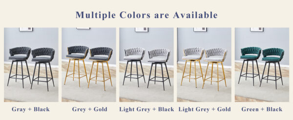 Two sets of swivel bar stools with breathable cotton and linen soft cushions, electroplated metal frames without rust, suitable for restaurant and bar use, as well as for casual seating in living room