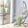 GRHeavy-Duty Iron Hanging Chair with Wicker Weave – Single Person Swing for Indoor/Outdoor (Gray)
