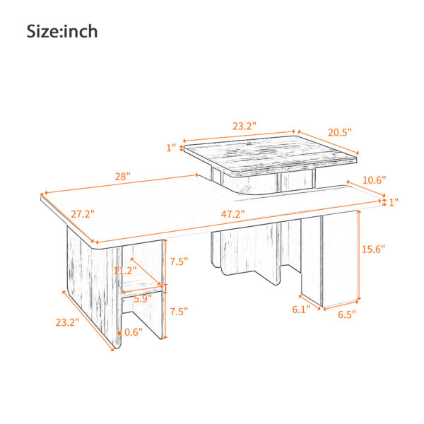 U-Can Set of 2 Nesting Coffee Tables Farmhouse,Rectangle Coffee Table Living Room,Wood Finish Coffee Table Set, Small Coffee Tables, Sofa Side Table for Living Room