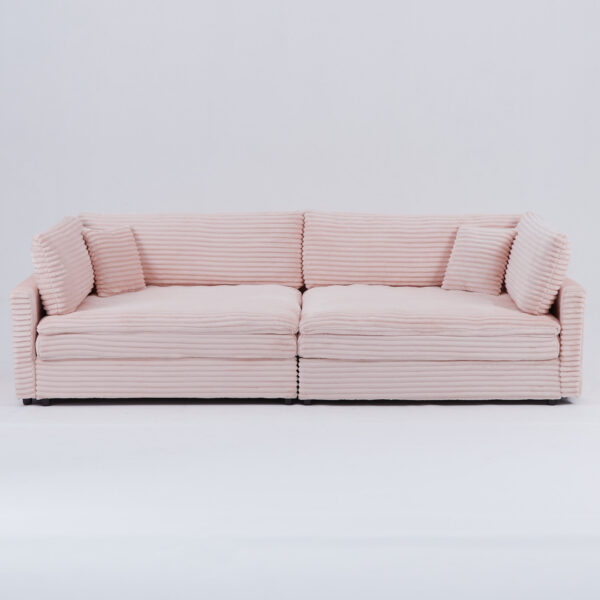 112-inch pink corduroy sofa: two throw pillows and four backrests, opening up a new style for the living room's leisure area