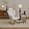 055-Teddy Fabric Upholstered Nursery Rocking Glider Chair Modern Accent Armchair Padded Seat with High Backrest and Pillow for Living Room Bedroom (Ivory)
