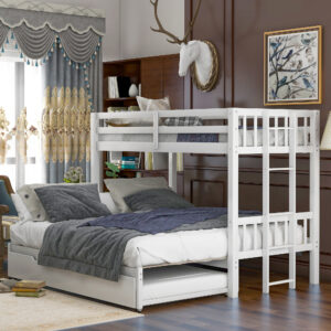 Twin over Pull-out Bunk Bed with Trundle, White(Old SKU:SM000301AAK-1)
