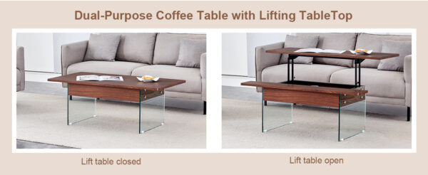 0eecd4ec71944a0ab84b3637e100e88a_4bd270613979e6fb96fe06bd3b5216eb Multifunctional Lift Top Coffee Table -Dark Wood Color Grain Sticker, Essential for Modern Homes.Tempered Glass Legs,Lift Top Feature.Perfectly Fitting Into Living Rooms And Office.