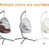 Indoor Outdoor Egg Swing Chair with Stand, Patio Grey Wicker Rattan Hanging Chair with Rope Back, Cushion,Cover,All Weather Foldable Hammock Chair for Bedroom, Porch, Garden