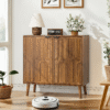 Sideboard Buffet Cabinet with Storage, Farmhouse Buffet Cabinet With Paper Clip Design, Wood Coffee Bar Storage Cabinet for Kitchen, Dining Room, Living Room, Entryway, Walnut,31.5" W