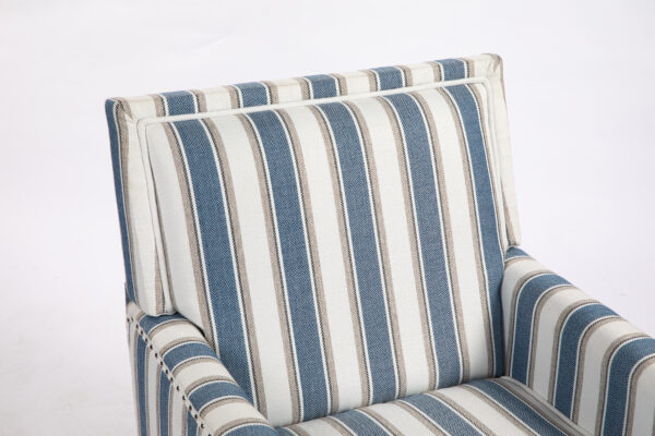 0f5f05d97e75462f88c3865f330822b4_e7c14c71497e6dff9f637830d67bcde1 Upholstered Accent Chair, Vintage Armchair with Blue and White Striped Linen Fabric and Nailhead Trim for Living Room