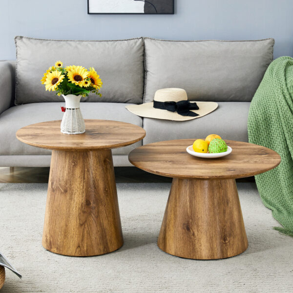 0f69308ba6604c71b849651b172ce942_5dc2b491660b597141f52cfe1b605e5e Natural Wood Grain MDF Round Coffee Table - 25.6" Diameter, 15.7" Height.Natural Wood Grain Texture Sticker,Exquisite Wood Grain Surface,Flexible MatchingMRound Tabletop Design.