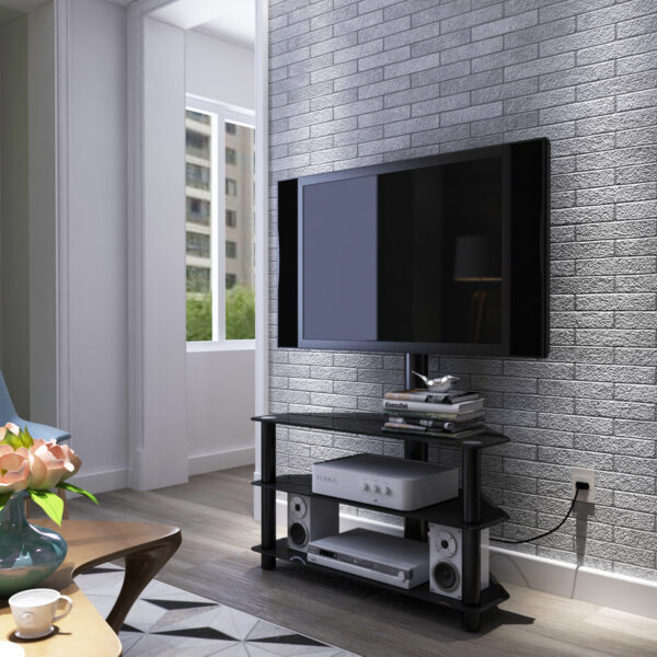 0fc0bfa5fd6f490086cff8d6409a7496_20210830_4779fc12e7874533f6d091893d61b254 Black Multi-function TV Stand Height Adjustable Bracket Swivel 3-Tier