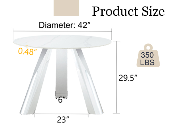 1079221acc744840be1b8763b2202ba7_ddbcae79191496c65b7375d489fb54c5 A 42-inch stainless steel leg round table with a marble top is suitable for use by four or six people