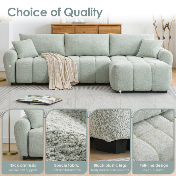 [VIDEO] 110" Modular Sectional Sofa, L Shape with Extra-large Seat, Pull-line Design, Movable Ottoman, High Density Foam, Free Combination, Sturdy Metal&Wood Frame, Boucle Fabric, 3 Colors