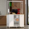 Kitchen Island with Storage Space, Breakfast Bar with Folding Flip-Up Panel, Large Storage Cabinet Shelves and Drawers, Large Coffee Bar Table with Hooks, White