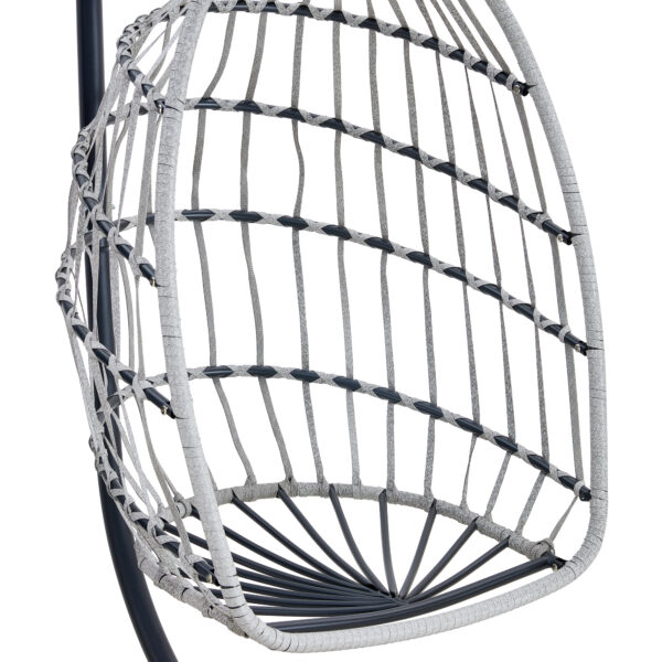 GRHeavy-Duty Iron Hanging Chair with Wicker Weave – Single Person Swing for Indoor/Outdoor (Gray)