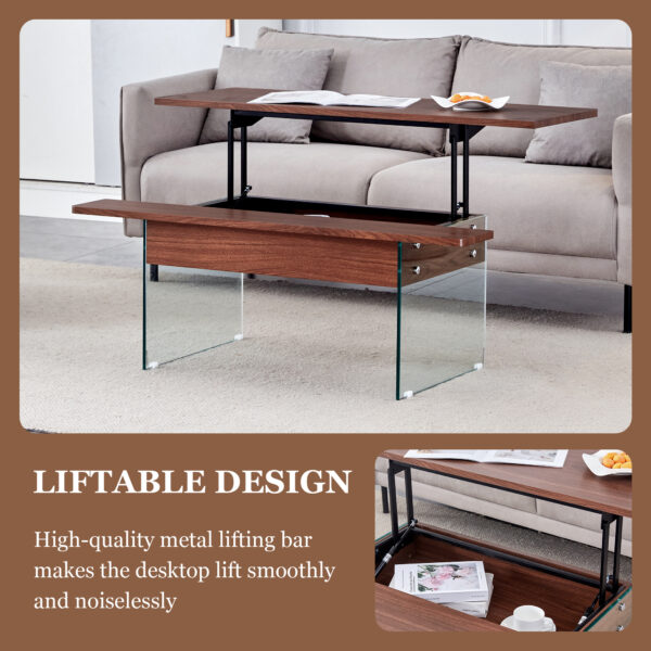 120c5ac6bec64e49a52a7c50a6ed1a6b_d8b6bd5863160b33f5805bc50afcb2ba Multifunctional Lift Top Coffee Table -Dark Wood Color Grain Sticker, Essential for Modern Homes.Tempered Glass Legs,Lift Top Feature.Perfectly Fitting Into Living Rooms And Office.