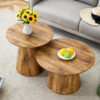 Natural Wood Grain MDF Round Coffee Table - 21.6" Diameter, 19.7" Height.Natural Wood Grain Texture Sticker,Exquisite Wood Grain Surface,Flexible MatchingMRound Tabletop Design.