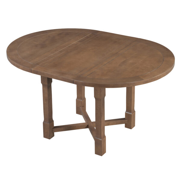 TREXM 5-Piece Extendable Dining Table Set for 4, Round Dining Table for 4 with Upholstered Chairs, Farmhouse Kitchen Table Set with Removable Leaf for Dining Room and Kitchen (Brown)