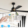 65 Inch Black Ceiling Fan with Light, 5-Blade Dimmable LED Ceiling Fan with Remote Control, Modern Quiet Design for Living Room and Bedroom (Silent/6-Speed/Reversible/DC Motor)