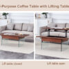 Multifunctional Lift Top Coffee Table -Dark Wood Color Grain Sticker, Essential for Modern Homes.Tempered Glass Legs,Lift Top Feature.Perfectly Fitting Into Living Rooms And Office.