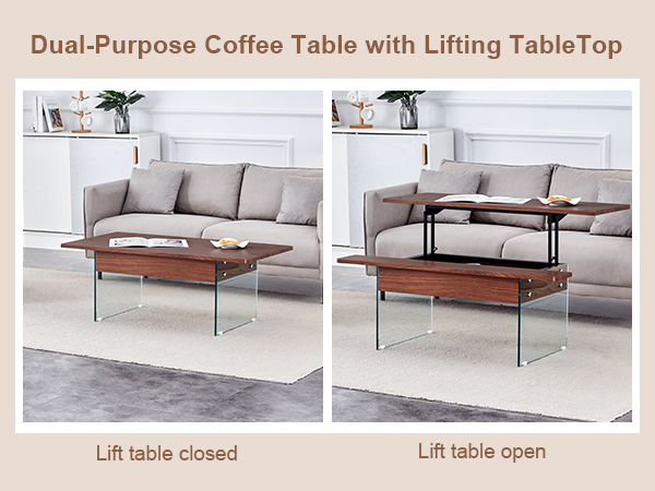 1297e96d45674c77b289275265f8cfd5_769c6e913c236312508e3ae68c16af0c Multifunctional Lift Top Coffee Table -Dark Wood Color Grain Sticker, Essential for Modern Homes.Tempered Glass Legs,Lift Top Feature.Perfectly Fitting Into Living Rooms And Office.