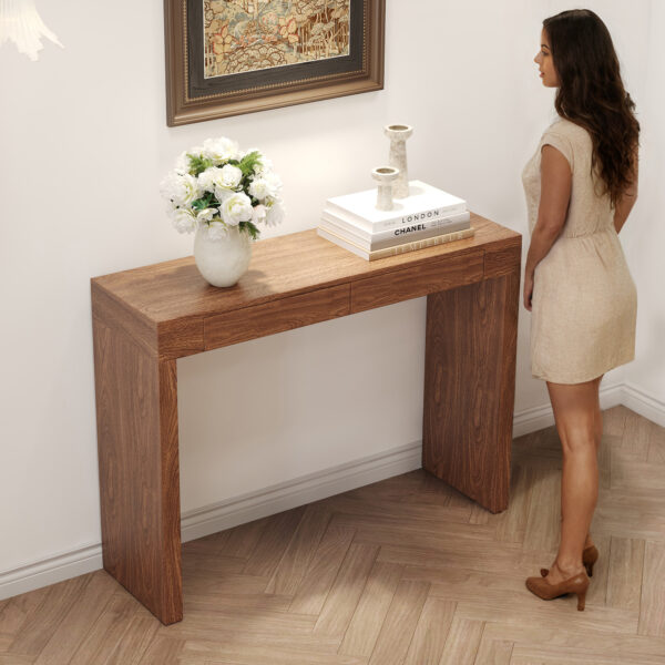 12ef5b23457c40c9865de38da76c0455_d578f33659e806c3db60c4f4875c3d35 Elegant Dark Wood Grain Bar Table-50 Inches Long, a Practical Choice for Modern Homes.Dark Wood Grain Texture Sticker,Equipped With Two Drawers.Serving As A Bar Table Or A Desk.
