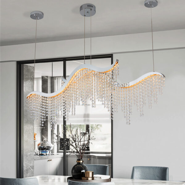 36-inch Modern Wave LED Crystal Chandelier - Adjustable Color Temperature 3000K/4000K/6000K - Adjustable Height - Elegant Chandelier for Living Room and Luxurious Space